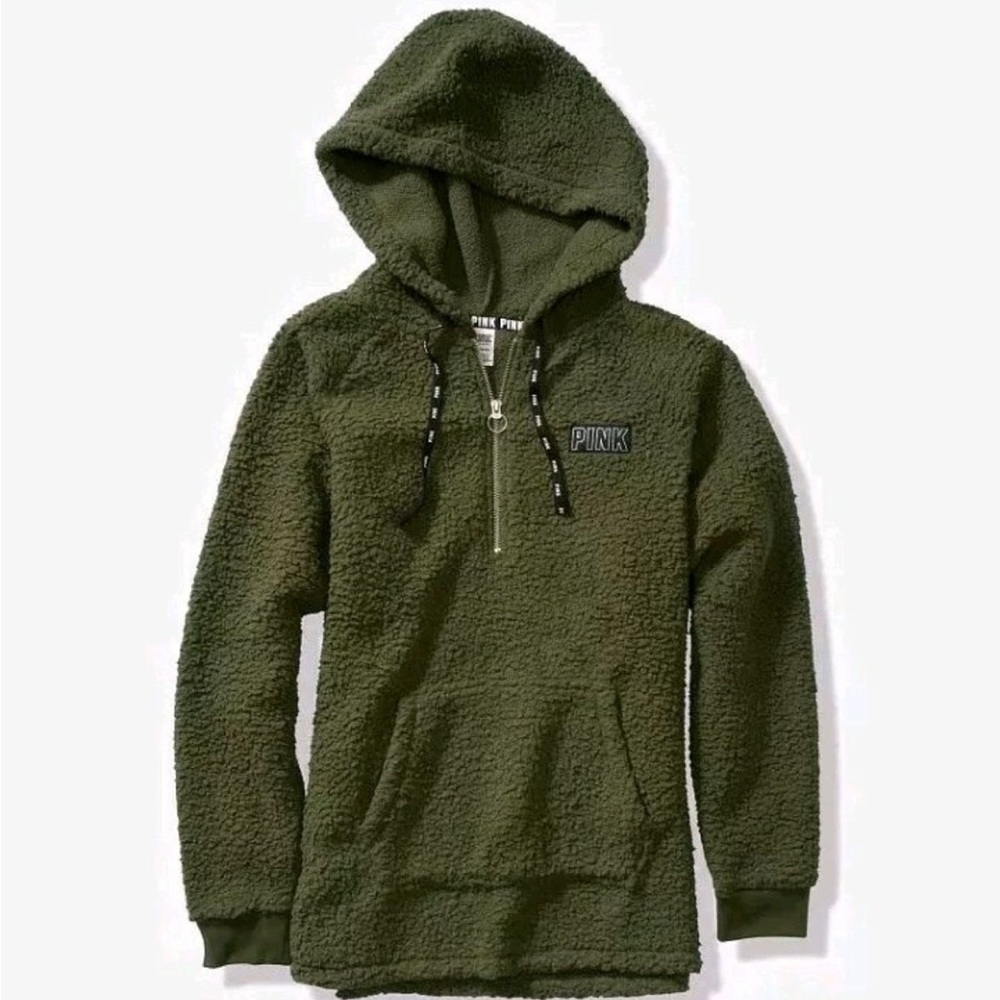 PINK Victoria's Secret Green Sherpa Jacket